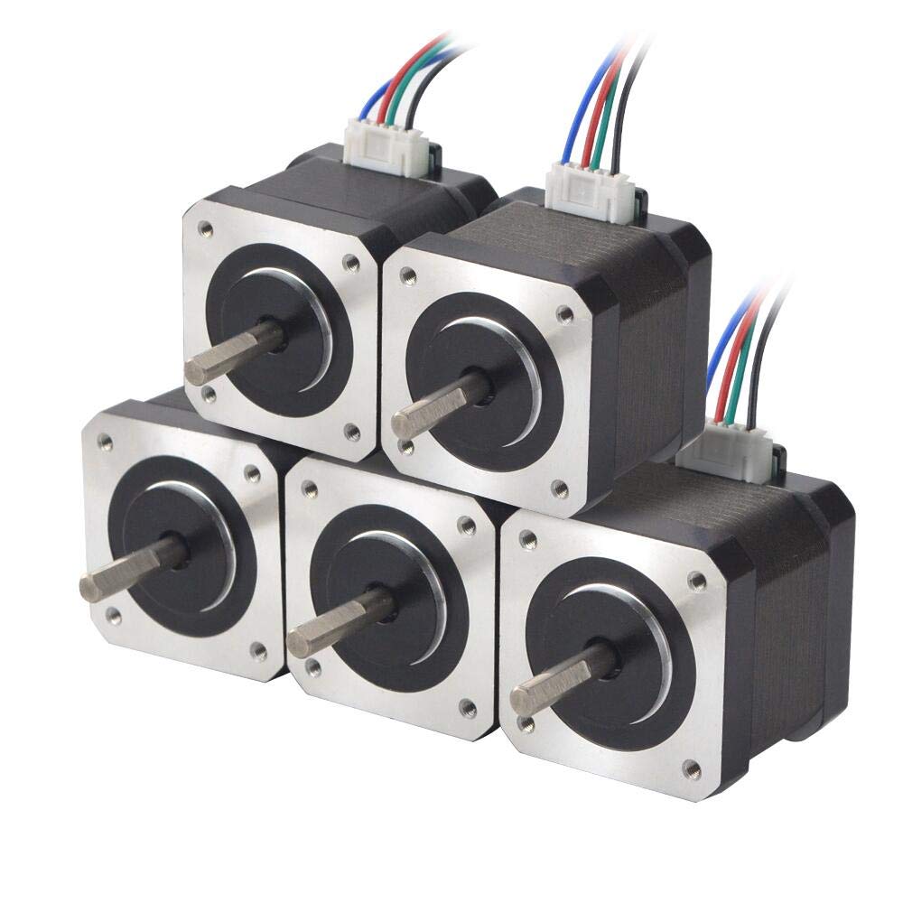 STEPPERONLINE 5PCS Nema 17 Stepper Motor 1.5A 12V 45Ncm (63.74oz.in) 4-Lead 39mm Body W/ 1m Cable and Connector for DIY CNC/ 3D Printer/Extr